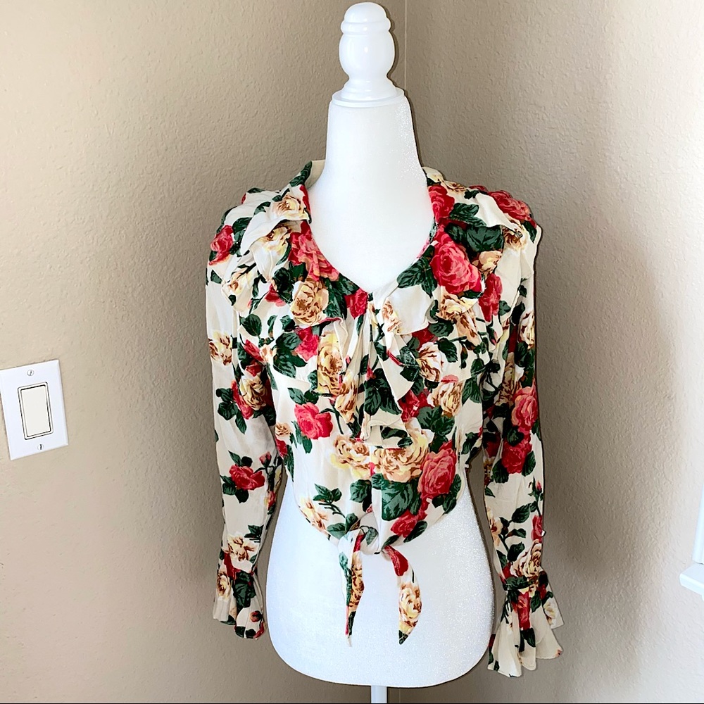 Vintage | Floral Ruffle Bell Sleeve Crop Top